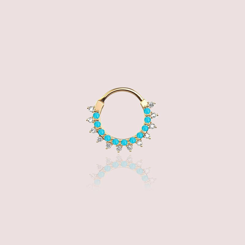 Bague fleur or 18 carats et turquoises cabochon Bague fleur or 18 carats et turquoises cabochon
