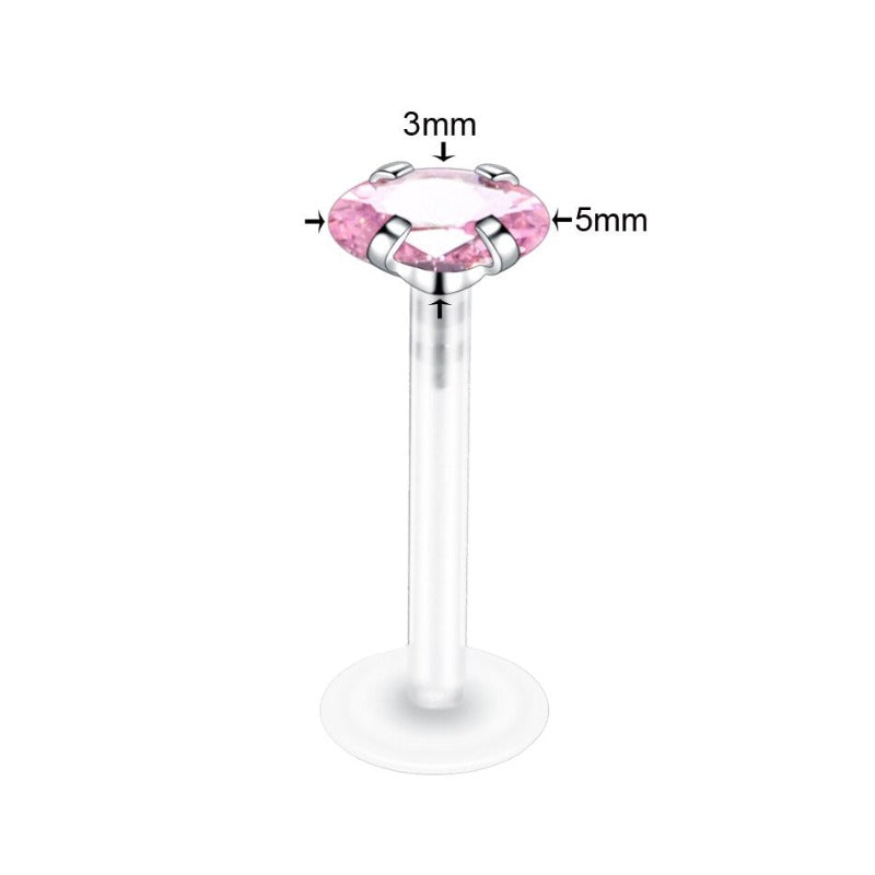Lucie Rhodon - piercing lèvre transparent zircon rose