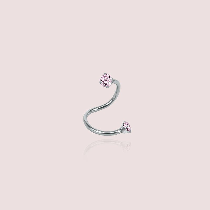 Torsada Rhodon - piercing lèvre diamants rose argent