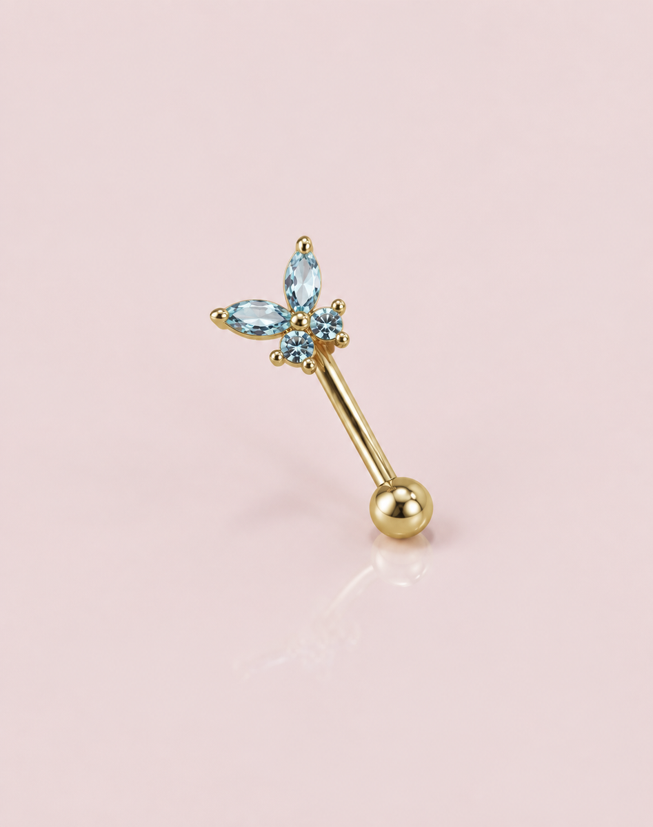 Farfalla - piercing nombril papillon bleu en or