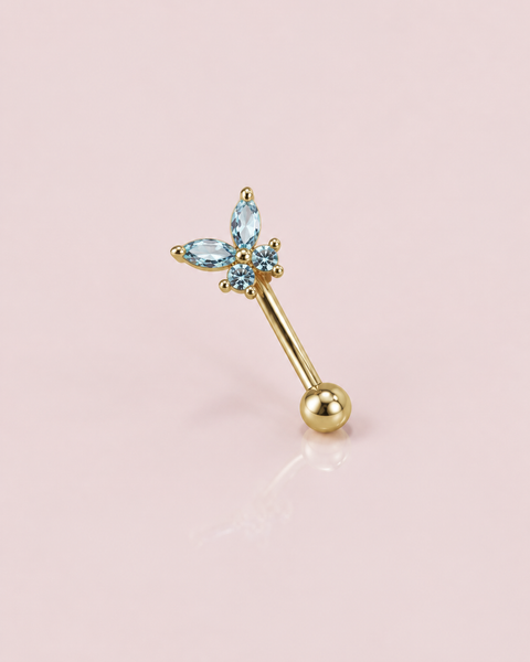 Farfalla - piercing nombril papillon bleu en or