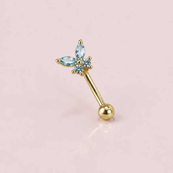 Farfalla - piercing nombril papillon bleu en or